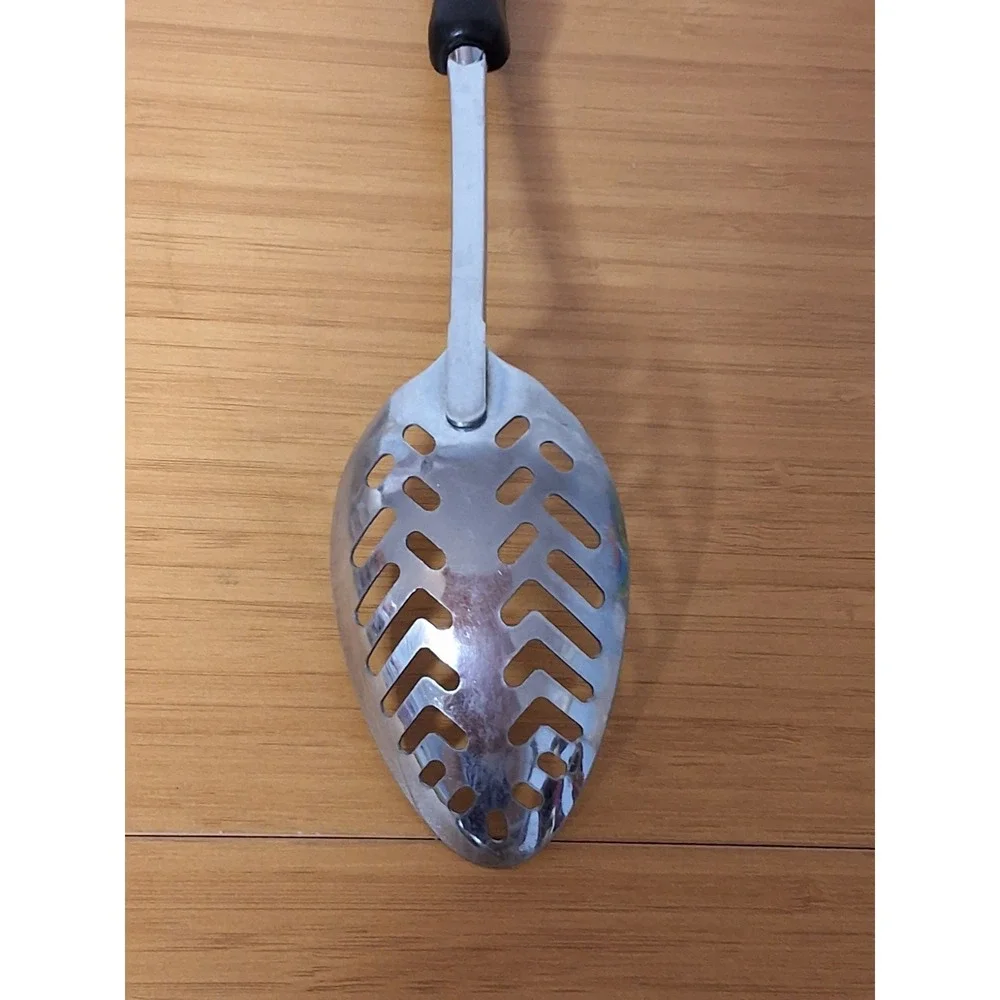 Vintage EKCO USA Stainless Steel Serving Spoon Utensil With Faux Wooden Handle